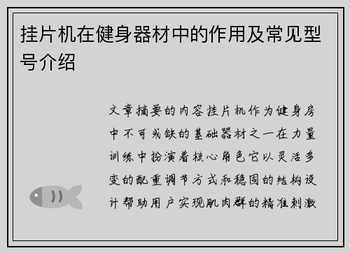 挂片机在健身器材中的作用及常见型号介绍